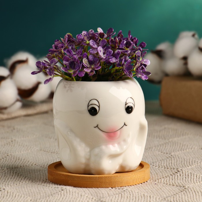 Декоративный горшок для цветов «Осьминожка», керамический, 200 мл, 8×8×7.5 см, белый